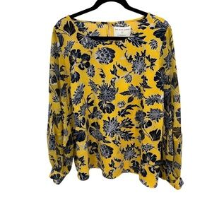 Girl with Curves X Lane Bryant Yellow Floral Blouse Metallic Thread Size 18 NWT